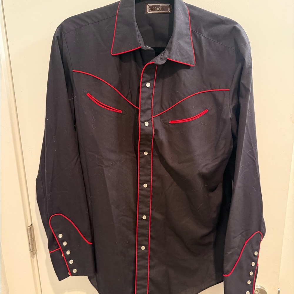 Men's Black Western Shirt with Red Accents